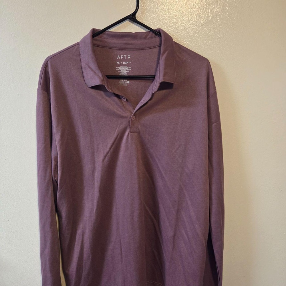 Apt. 9 Men's Long Sleeve Polo Shirt - Mauve / Purple (Size XL)